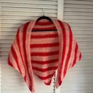 Red and Pink Striped Triangle Knit Scarf Shawl